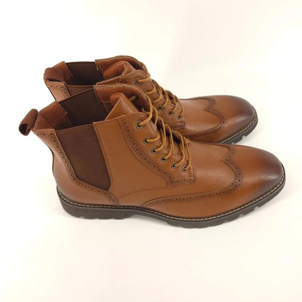 Vance Co Mens Bowman Boot Vegan Leather Brown size 11.5 Wingtip  Ankle Boot NWOB